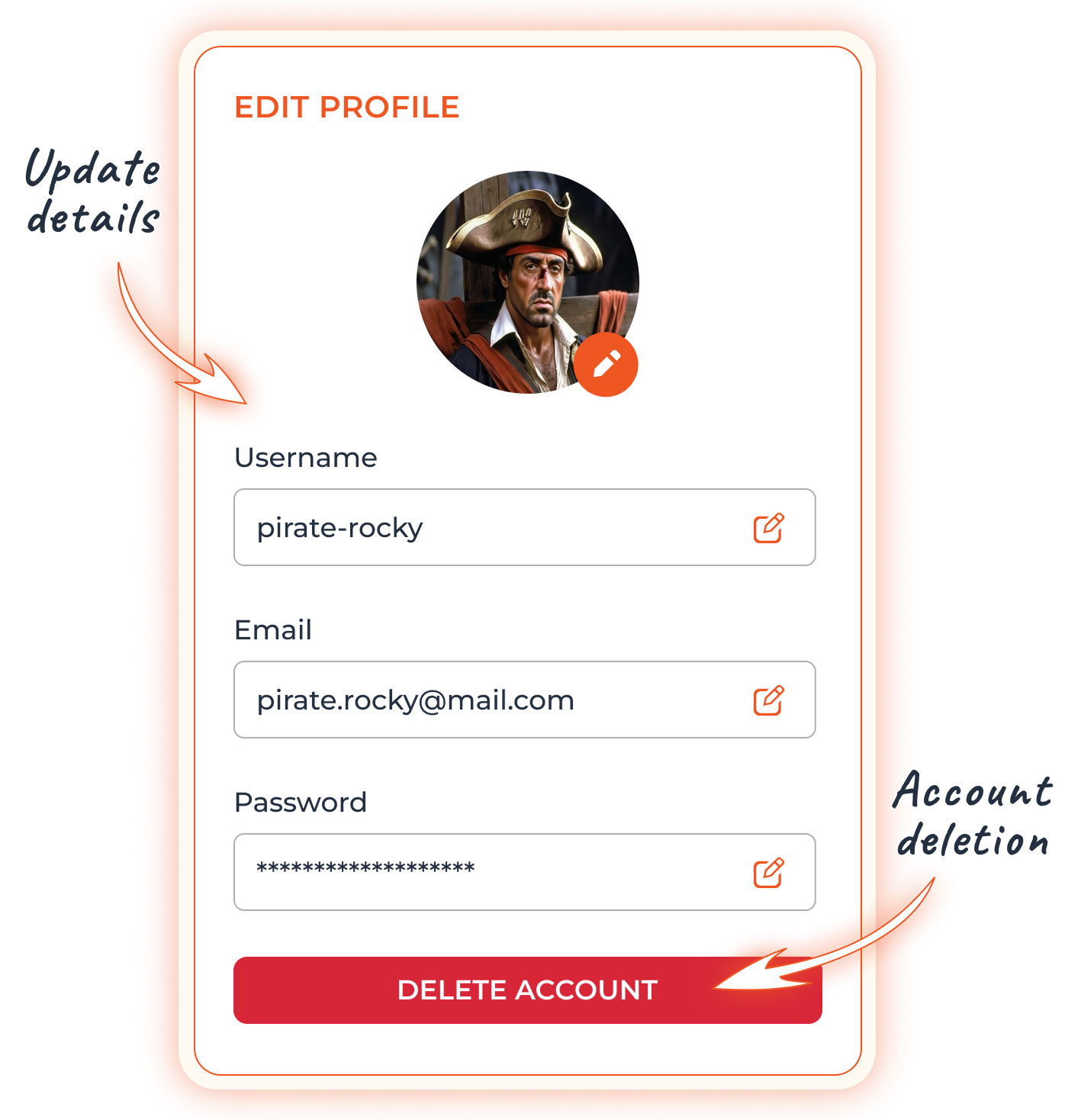 User profile screen with settings and edit options