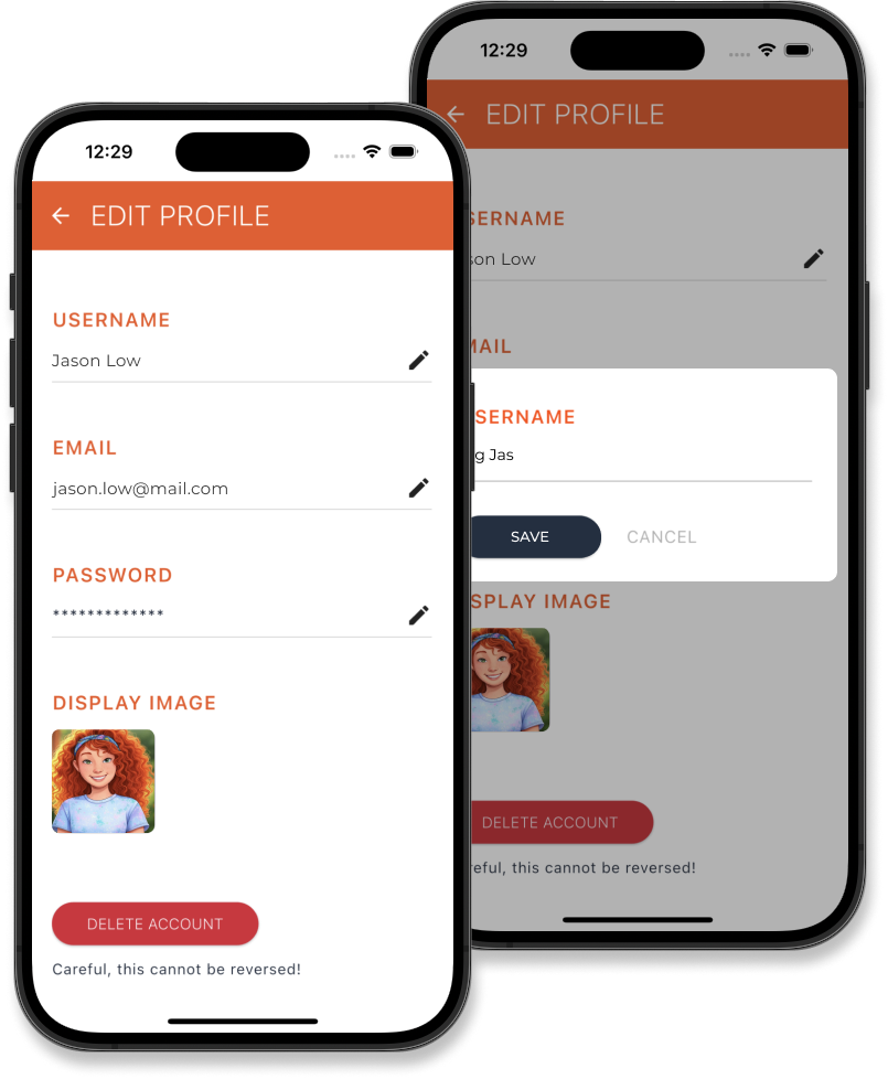 User profile screen with settings and edit options