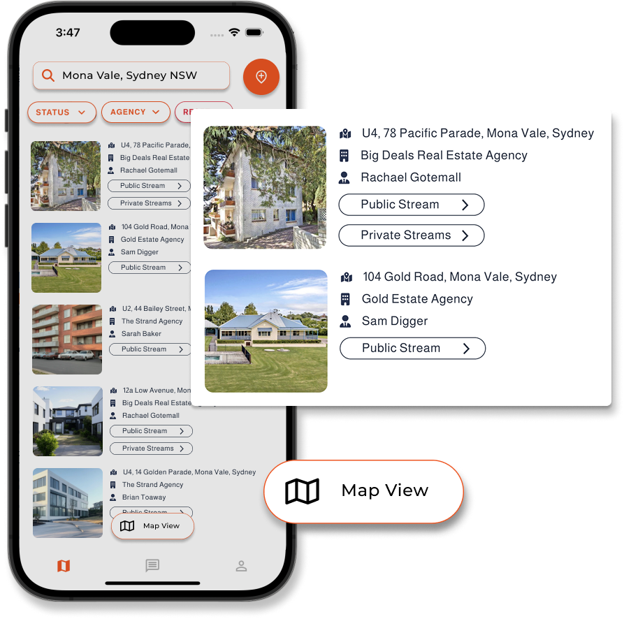 List view showing multiple properties with details